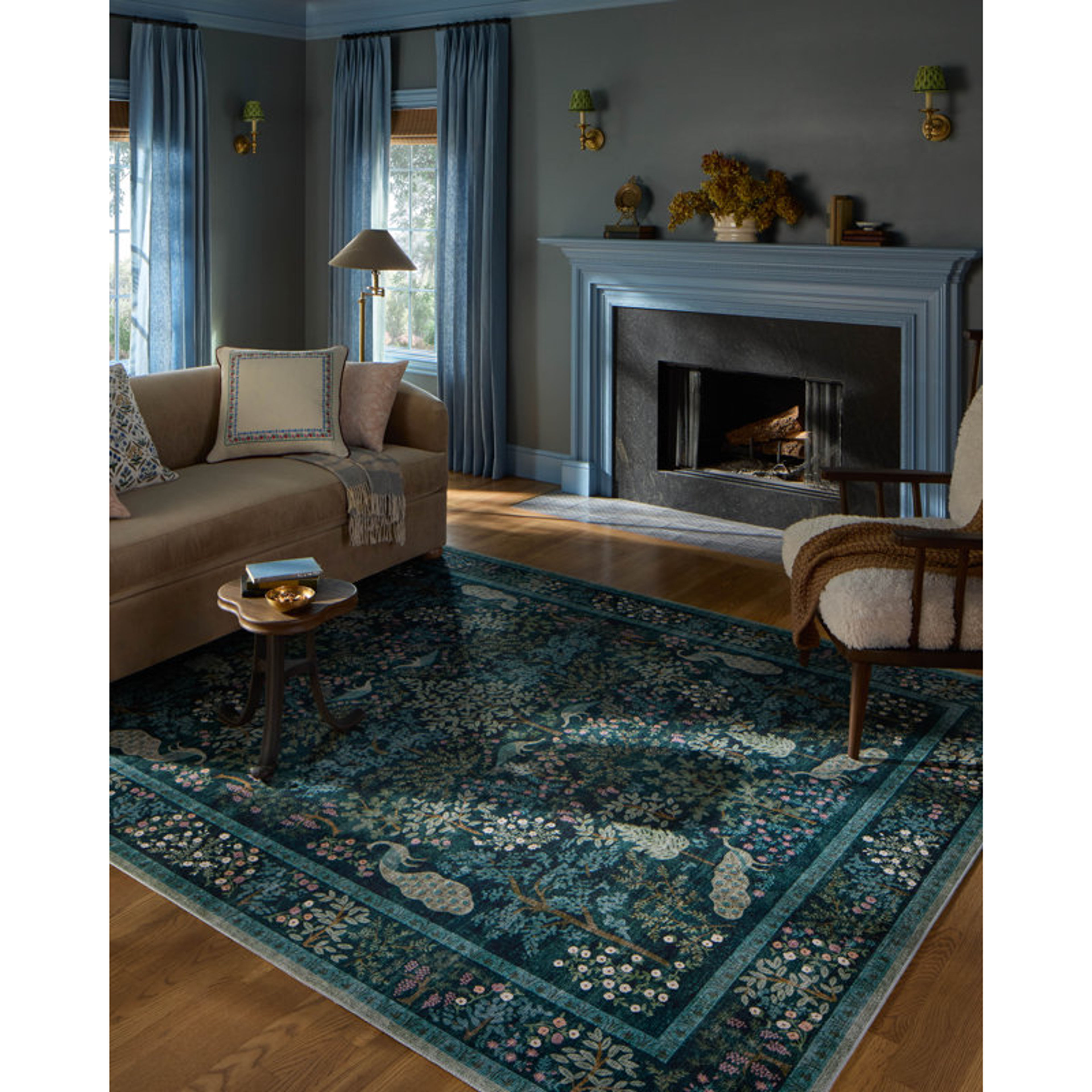 Rifle Paper Co. x Loloi Canopy Teal Enchanted Forest Square Rug