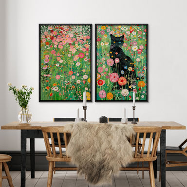 wall26 Gustav Klimt Black Cat in Wildflower Field Floral Mid Century Modern Boho Wall Art Living Room & Reviews | Wayfair