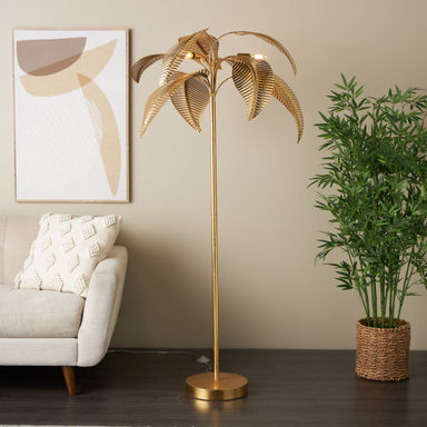 Everly Quinn Metal Tree Room Gold Floor Lamp With Round Base & Reviews | Wayfair