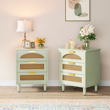 Attis 3-Drawer Rattan Nightstand (Set of 2)
