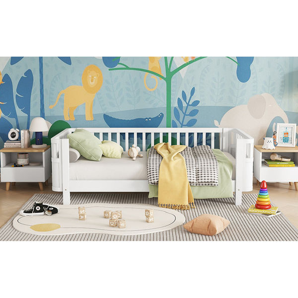 Wood Platform Bed For Kids, Wood Low Profile Full Bed With Rails
