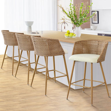Bhagirath Upholstered 27" Rattan Arm Counter Stool(Set Of 4)