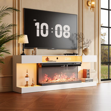 70" Modern TV Stand with Electric Fireplace Included for 80" TVs, LED TV Console & Entertainment Center with Storage