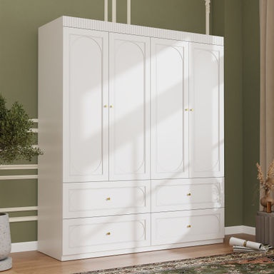 Lark Manor Modern 4-Door Wardrobe with 4 Drawers, Multi-Purpose Storage Cabinet for Bedroom, Elegant Design with Ample Space - Wayfair Canada