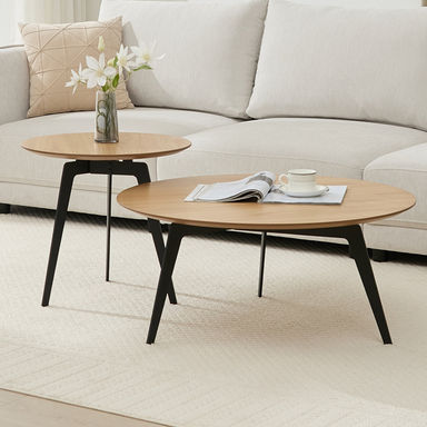 George Oliver 2 Piece Set Of Modern Round Coffee Table With Metal Leg For Living Room,End Side Tables For Bedroom Office Balcony Yard | Wayfair