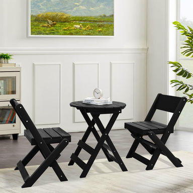 2-Person HDPE Round Outdoor Folding Dining Set Sturdy and Windproof