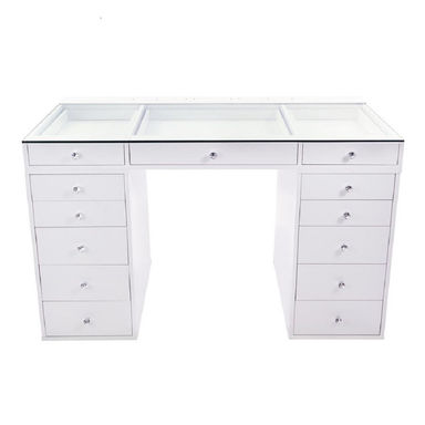 Latitude Run® SlayStation Plus 2.0 Tabletop Vanity Desk with Clear Glass Top and 5 Drawer Units Bundle for Storage & Reviews - Wayfair Canada