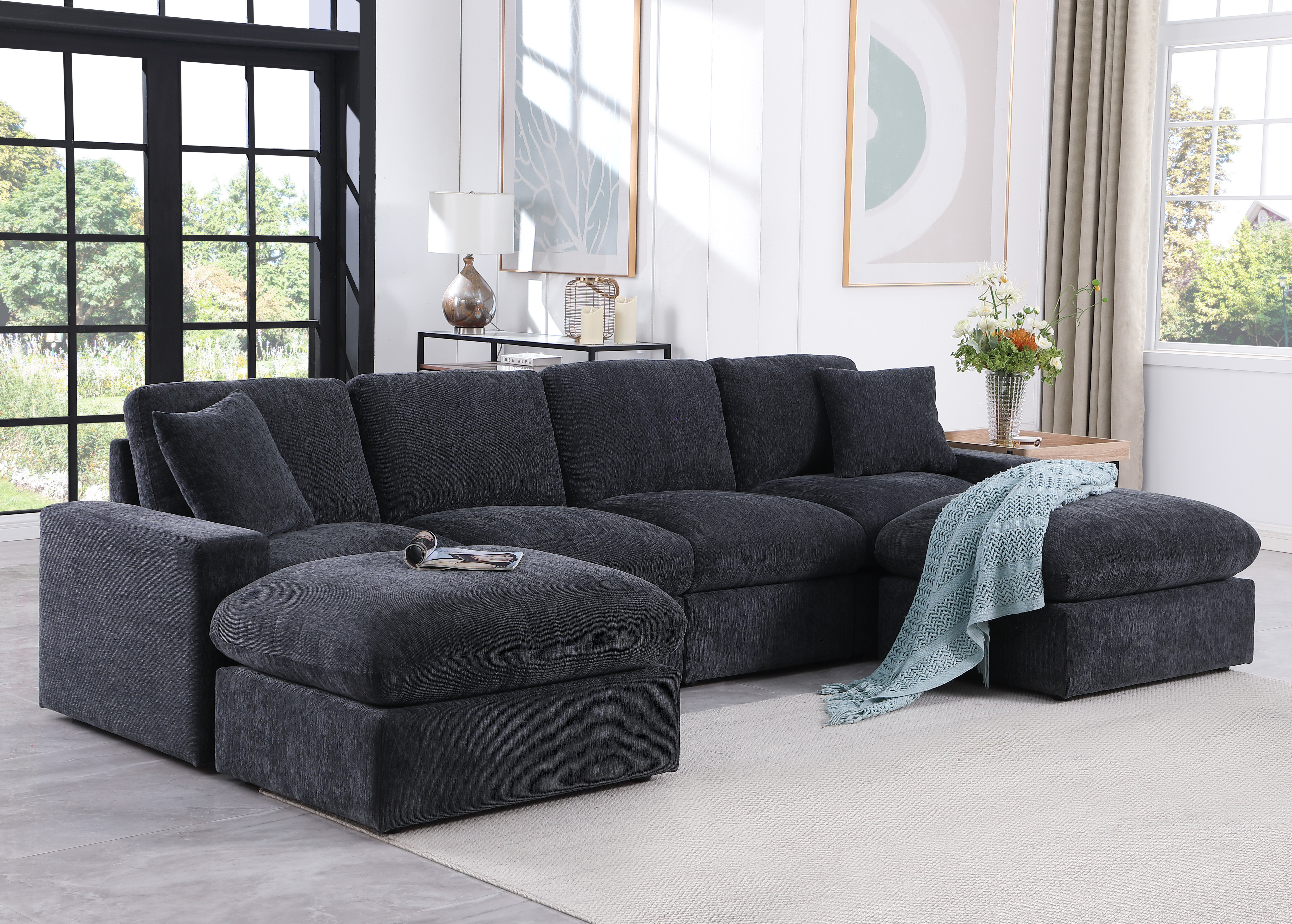 Hokku Designs Tolzmann Sectional Sofa With 2 Ottomans & Reviews | Wayfair
