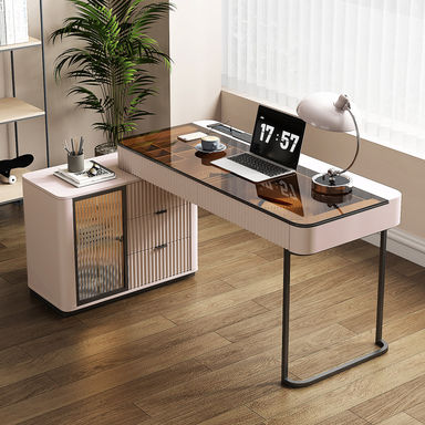 Everly Quinn Dibora Glass Excutive Desk with Built in Outlets & Reviews | Wayfair