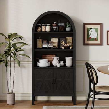 70.47*30.9 inch Ghian Arched Display Storage Bookcase with Open Shelves and Cabinet