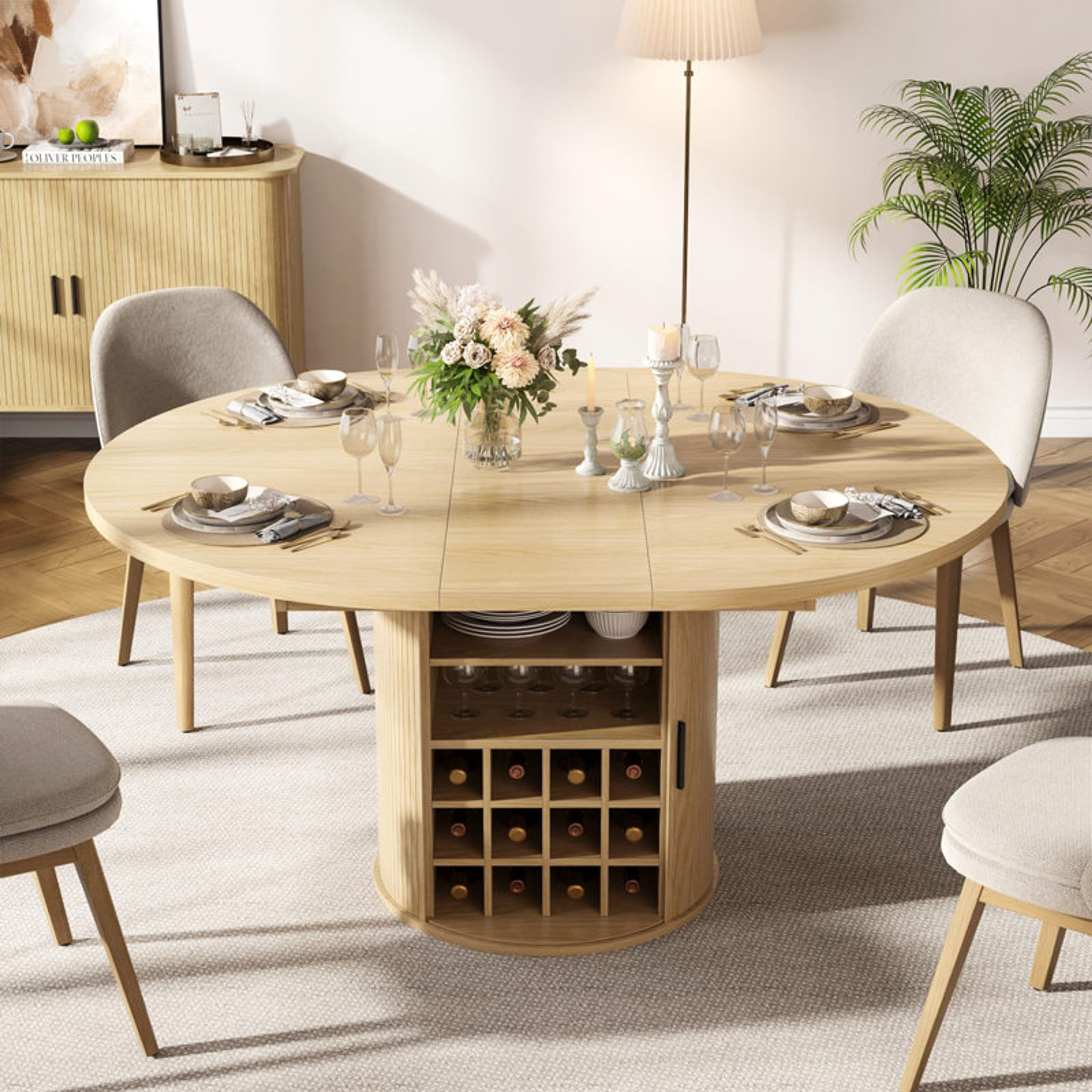 47-59" Extendable Dining Table with Wine Storage for 4-6 | Ebern Designs