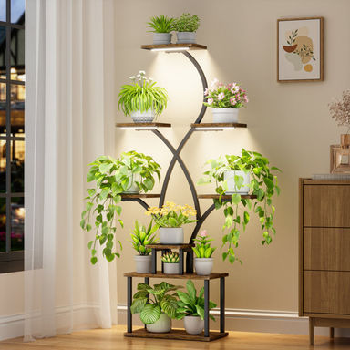 Flower Spike-Shaped Plant Stand Indoor with Grow Lights - 8 Tiered Tall Plant Shelf