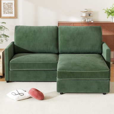 Modern Corduroy 2 Seater Sofa with Ottoman