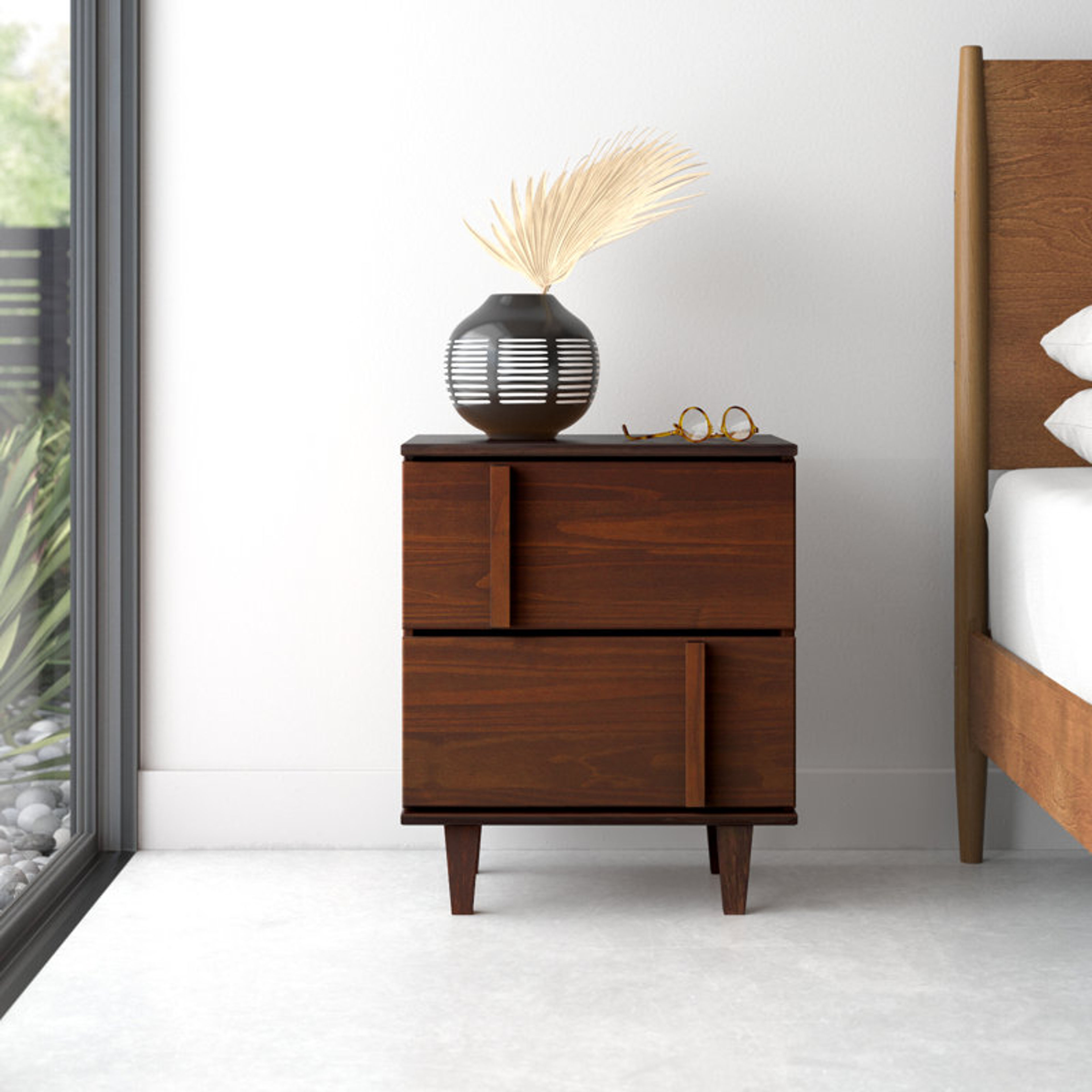 Modern Aleyana 2-Drawer Walnut Solid Wood Nightstand