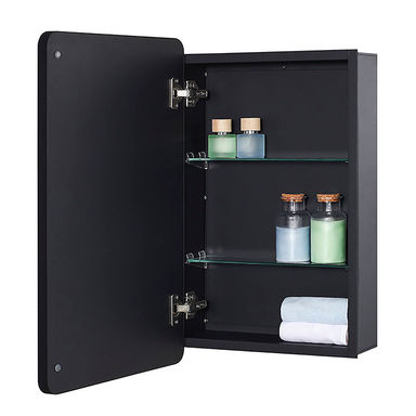 Black Bathroom Mirror Medicine Cabinet with Round Corner Framed Door and Beveled Edge mirror 15 x 25 inch, Recessed or Surface Mount, with Adjustable