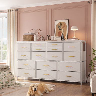 Ebern Designs 16 Drawer Dresser For Bedroom, 51.1" Wide Long Dresser With Charging Station For 60" Tv Stand & Reviews | Wayfair