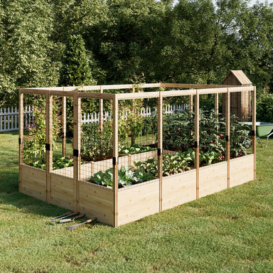 Harriet Wooden Raised Garden Bed for Outdoor, Deep Large Planter Box with Netting for Gardening, Vegetables, Flowers, Herbs