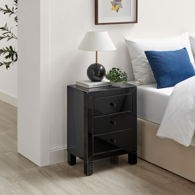 Alexa Chic Slimline 3 Drawer Mirrored Nightstand - Sleek Modern Design