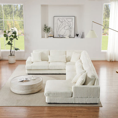 Oversized U-Shaped Sectional Sofa with Soft Corduroy and Chaise Lounge for Modern Living Room