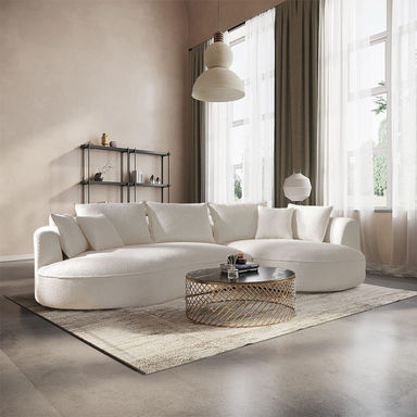 125" Modern Curved Sectional Sofa Couch With Chaise, Upholstery Boucle Sofa Couch With Pillows,Sectional Boucle Fabric Couch For Living Room