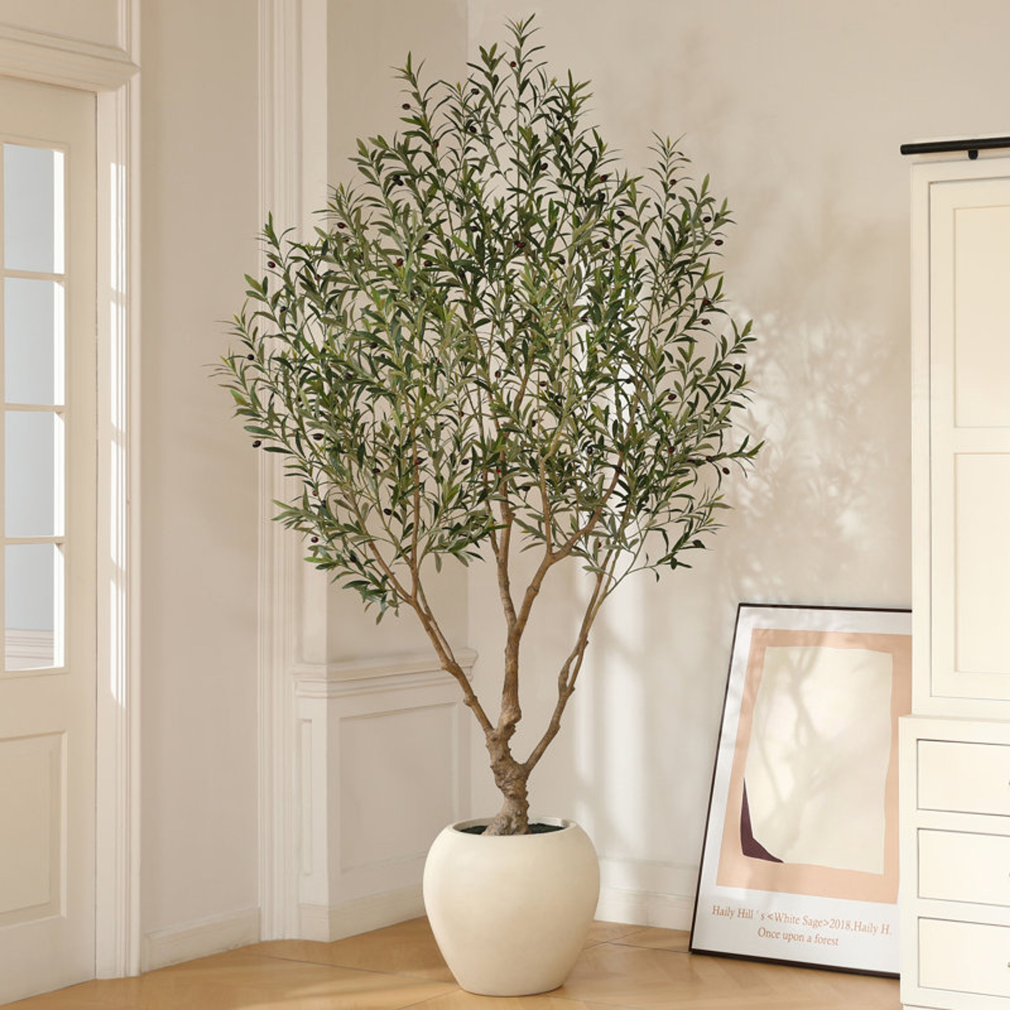 8ft Faux Olive Tree with 18in White Planter - Indoor Artificial Greenery