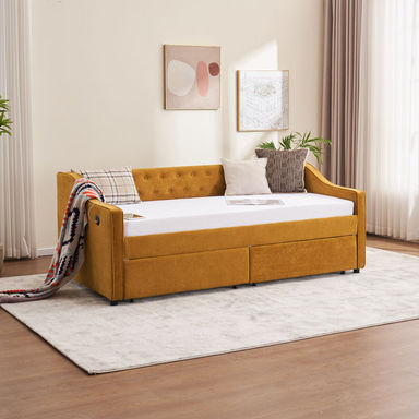 Velvet Upholstered Storage Daybed with 2 Drawer