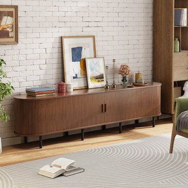 Ebern Designs Jalonda Modern Wood TV Stand with Storage and Shelves to Fit up to 80" TVs & Reviews | Wayfair