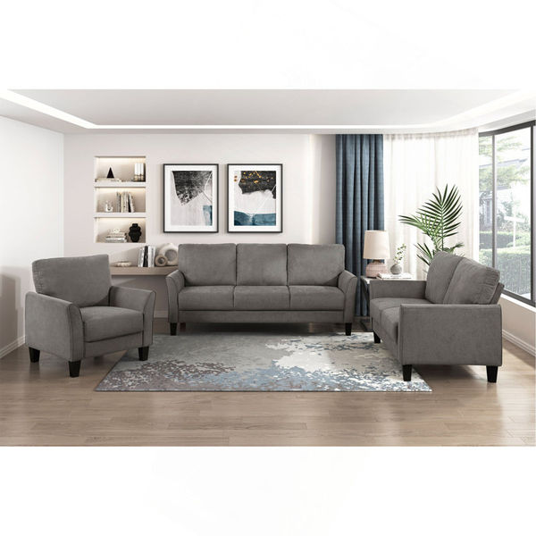 Modern Contemporary Sofa Set 3Pc Upholstered Sofa Loveseat Chair Plush Seat Comfort Durable Living Room Furniture