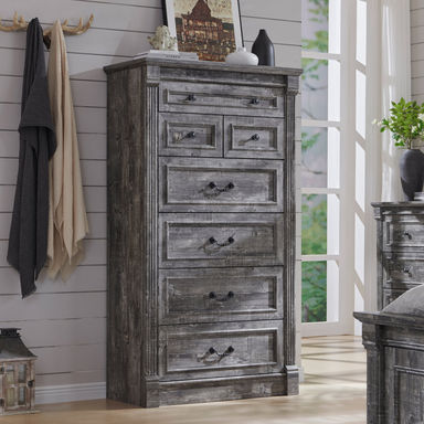 Farmhouse 7 Drawers Dresser for Bedroom, 57" Tall Large Dressers & Chests of Drawers w/Roman Column