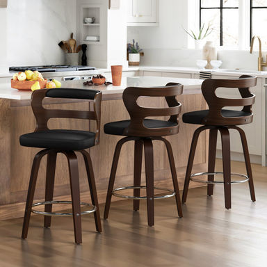 Mundrae Swivel Upholstered Barstool With Wood Frame, Rubber Wood Legs (Set of 3)
