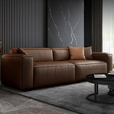 Coffee Genuine Leather Modular Sofa cushion couch