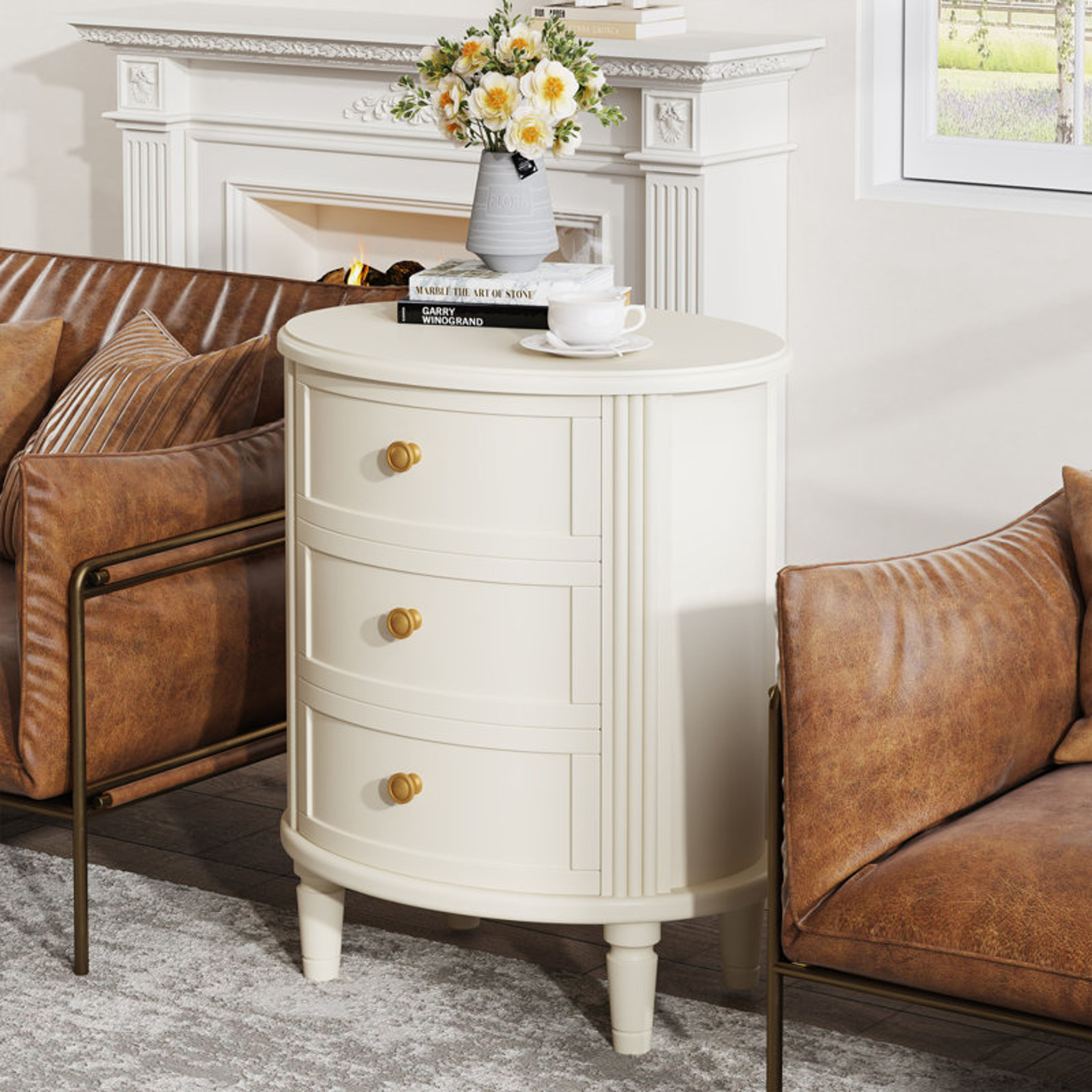 Nassar White Solid Wood 3-Drawer Nightstand - Modern Storage
