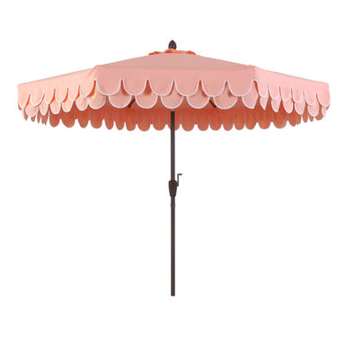 Beeliar 9 ft. Classic Scalloped Fringe Market Patio Umbrella with Auto-Tilt, Crank, and UV Protection
