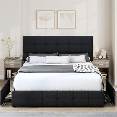 3 Piece Bedroom Set,  4-Drawer Storage Platform Bed, 2 Nightstands