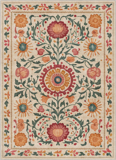 Charlton Home® Apollo Suzani Vintage Floral Beige Flat-Weave Area Rug & Reviews | Wayfair