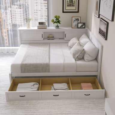Red Barrel Studio® L-Shaped Corner Bed Frame With Drawer, Bookcase, Led Downlight And USB Port For Small Room,Bedroom, Guest Room & Reviews | Wayfair