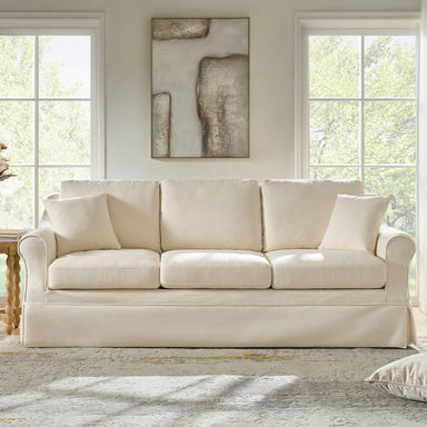 Wimberly 88" Farmhouse Down Fill Slipcovered Sofa With Rolled Arm