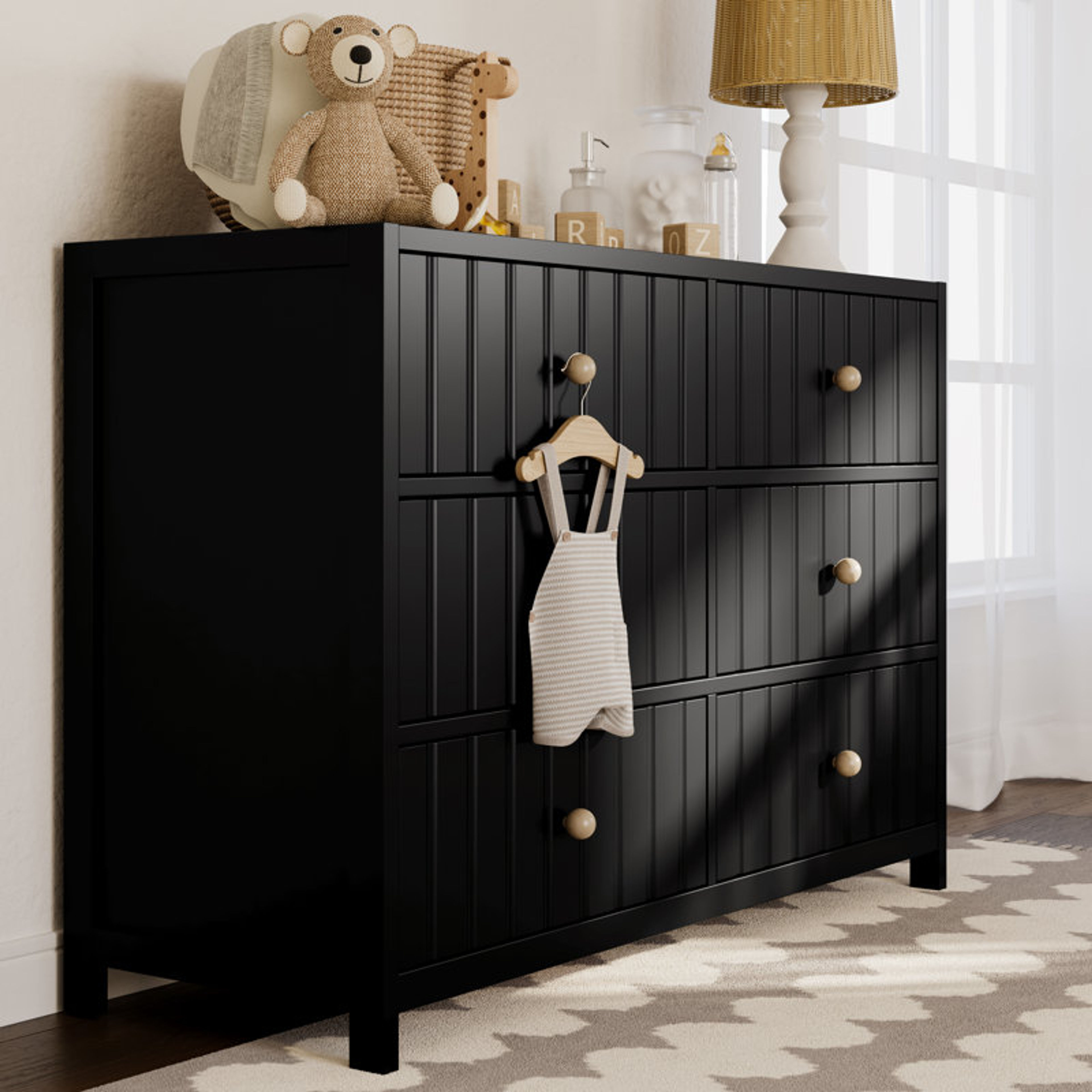 Graco Teddi 6-Drawer Black Double Dresser for Nursery