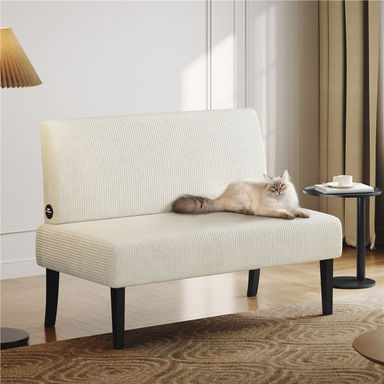Corduroy Loveseat Mini Sofa with Rubberwood Legs for Small Spaces