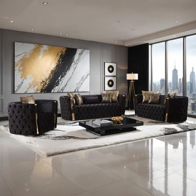 Doruk 3 - Piece Velvet Living Room Set
