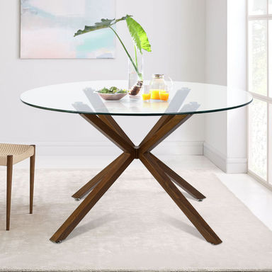 Aunnika Round Glass Top Metal Base Dining Table