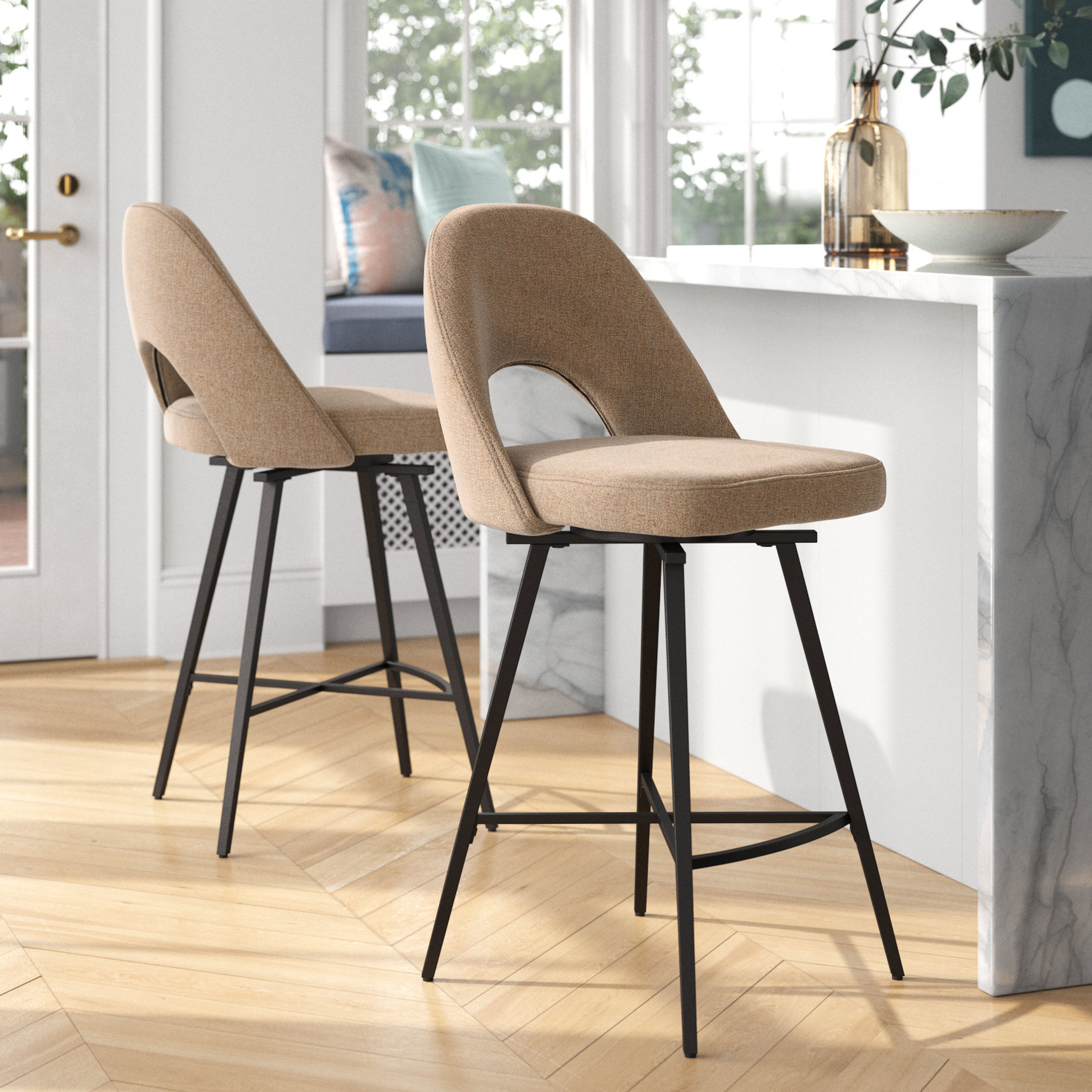 Etna Swivel Upholstered Counter Stools with Metal Frame - Set of 2