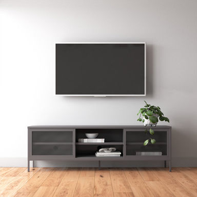 Aprel Metal TV Stand for TVs up to 65" with Perforated Metal Sliding Doors