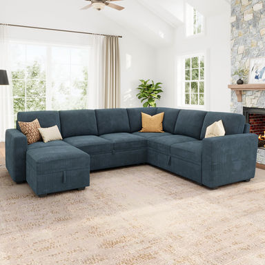  Corduroy Sleeper Sectional U Shaped Modular Sofa Bed With Storage Space
