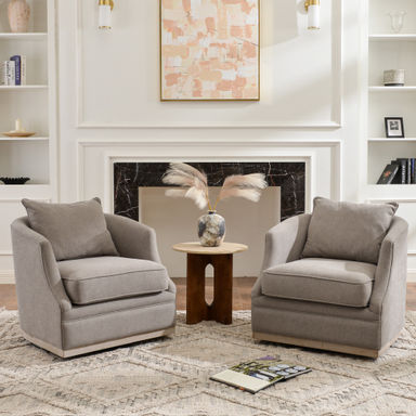 Winston Porter 31" Wide Linen Fabric Upholstered Swivel Barrel Chair Set of 2 | Wayfair