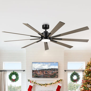 72" 9 - Blade Windmill Dimmable LED Ceiling Fan With Remote Control, 6-Speed Reversible DC Motor, 3 Color Lights, 5"/10" Downrods