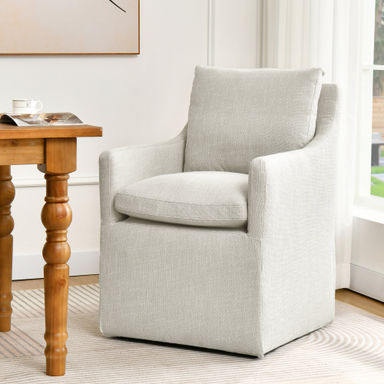 Latitude Run® Bronte 24" Wide Country Farmhouse Linen Down Fill Upholstered Dining Armchair & Reviews | Wayfair
