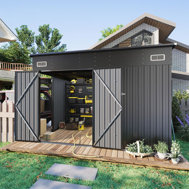 10 Ft. W X 8 Ft. D Metal Lean-to Storage Shed With Three Doors