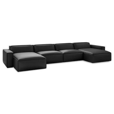 Valencia Hamall Full Aniline Leather Modular Sofa With Down Feather, Row Of 4 With 2 Chaises