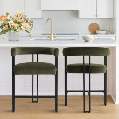 Mekah Upholstered 24'' Counter Stool with Metal Frame (Set of 2)